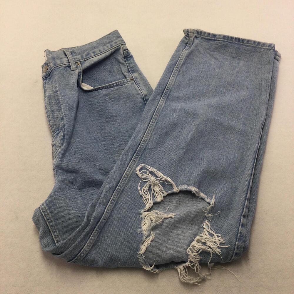 BDG High-Rise Baggy Jeans Womens 32 Blue Light Wash Wide Leg Distressed Denim